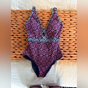 Pink/res and navy Patterned Swimsuit